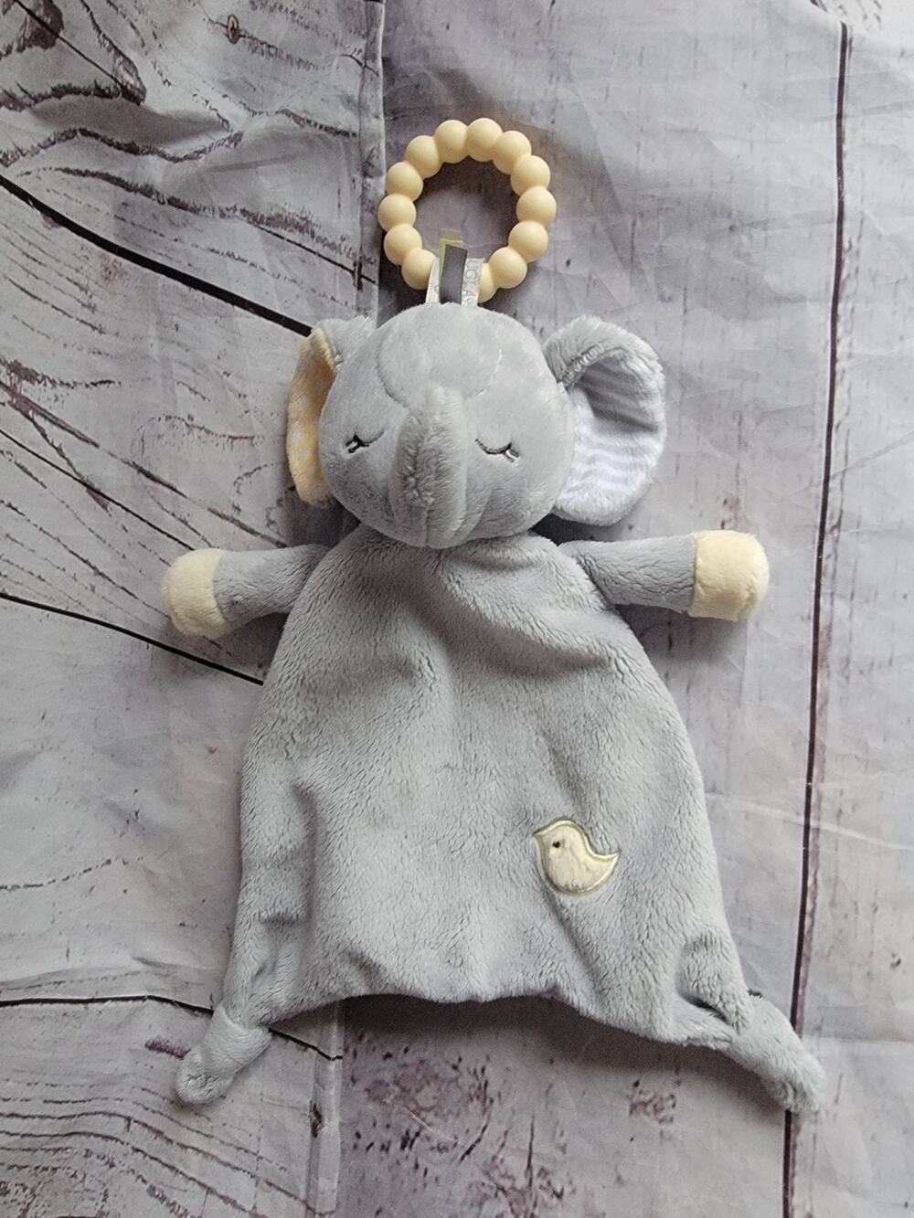 Douglas Baby Elephant Gray Plush Lovey Security Blanket Teether Ring Knotted